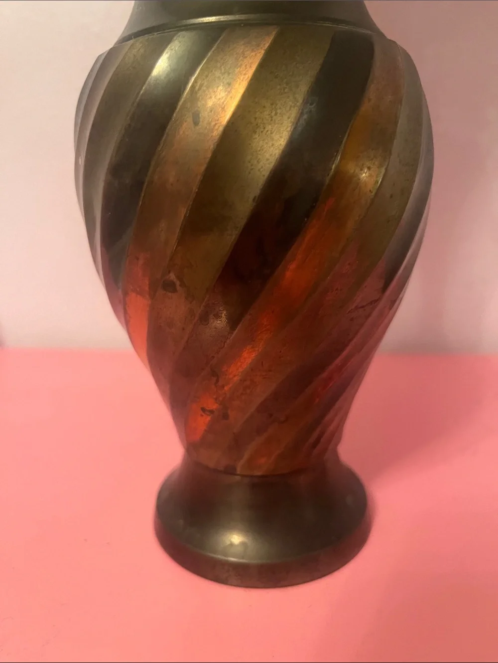 Tricolored vintage brass vase made in India 10.5 inches tall